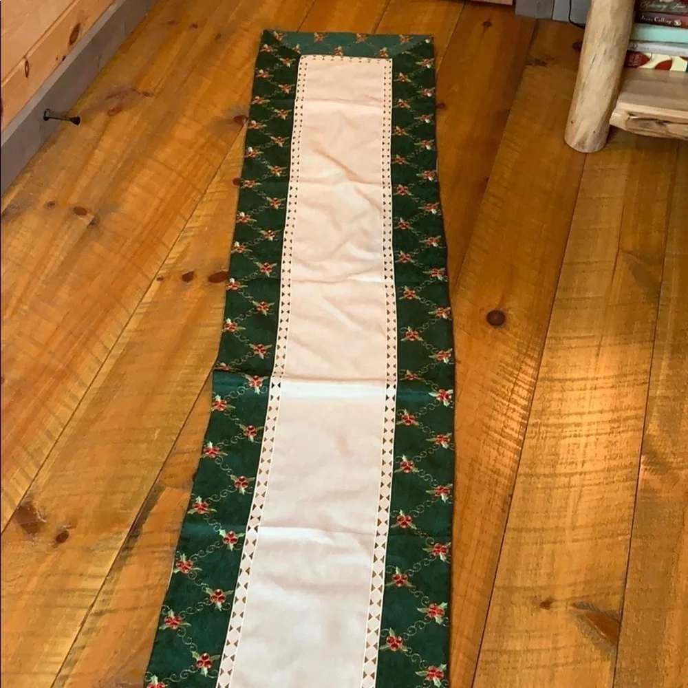 Christmas table runner with holly berry design 16” x 90”